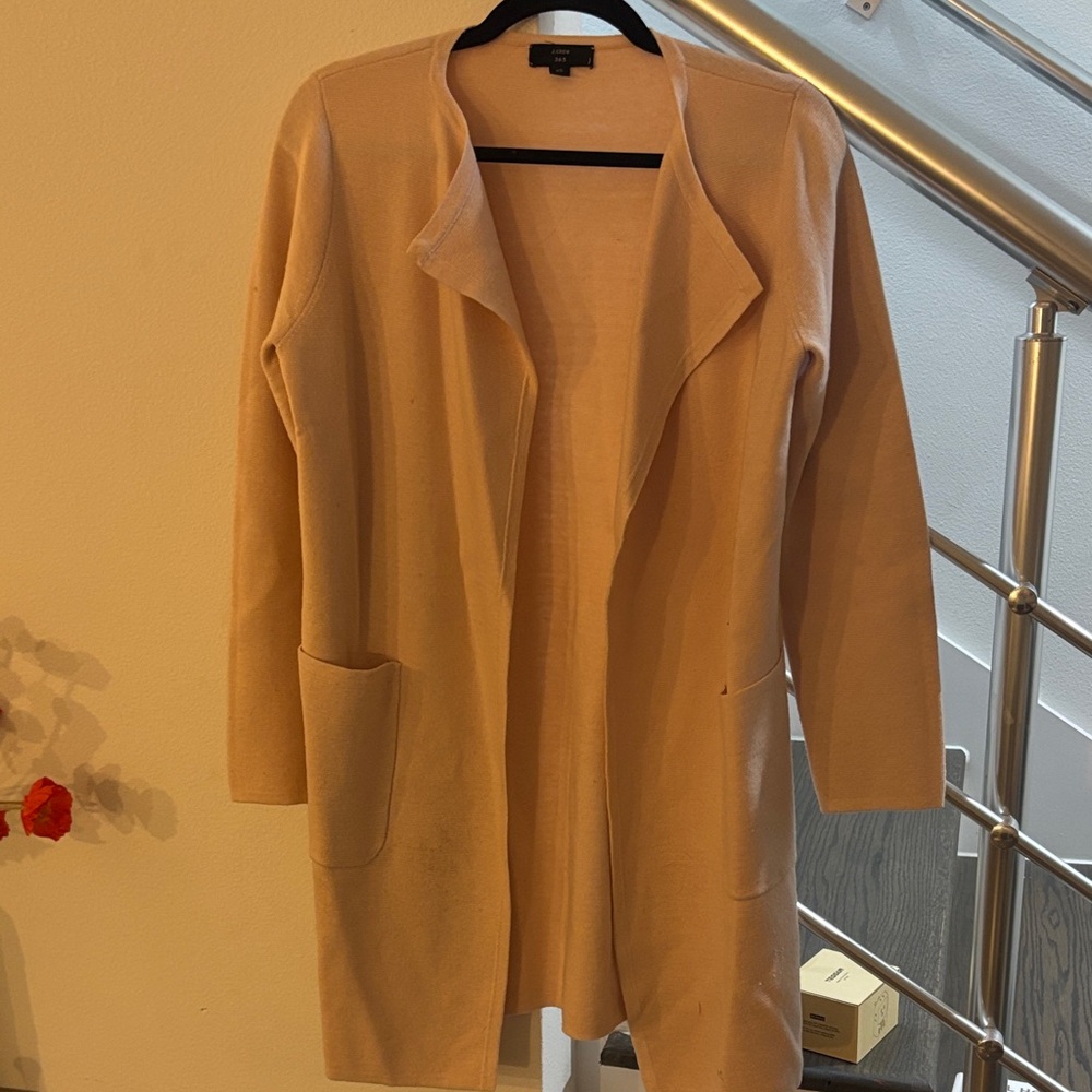 J. Crew 365 Sophie in Light Tan Open Front Sweater Blazer Cardigan 3/4 Sleeve.